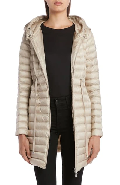 Shop Moncler Barbel Tie Waist Hooded Lightweight Down Coat In 20j Tan