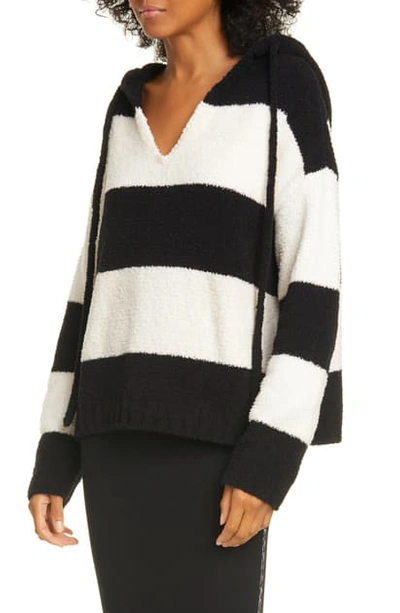 Shop Atm Anthony Thomas Melillo Chenille Stripe Hoodie In Black/ White Stripe