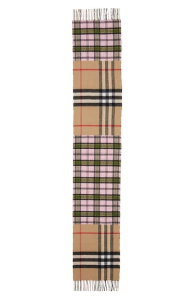 Shop Burberry Found Check & Giant Check Cashmere & Merino Wool Scarf In Candy Pink