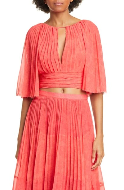 Shop Amur Deana Pleated High/low Maxi Skirt In Coral/ Raspberry Rose Lace