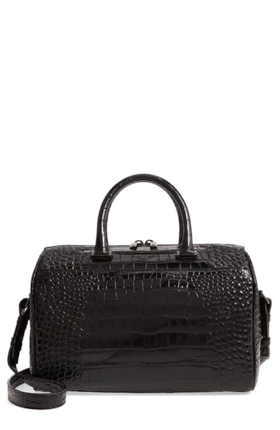 Shop Saint Laurent Croc Embossed Leather Duffle Bag In Noir