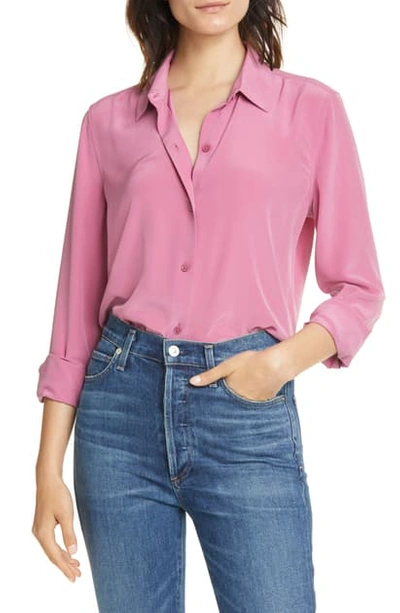 Shop Equipment Essential Silk Button-up Shirt In Red Violet