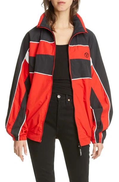 Shop Vetements Oversize Colorblock Track Jacket In Red