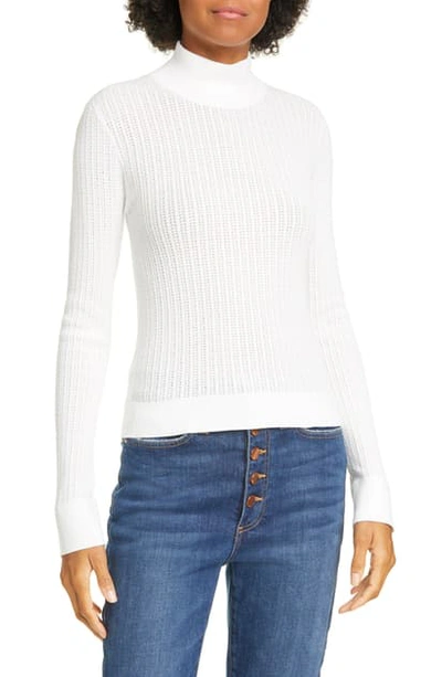 Shop Alice And Olivia Lanie Pointelle Mock Neck Sweater In White