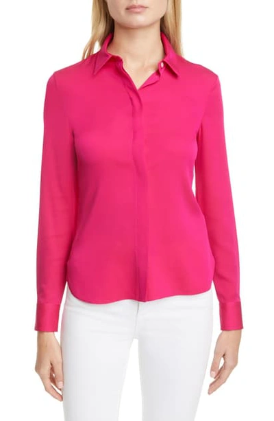 Shop Theory Classic Fitted Stretch Silk Shirt In Magenta