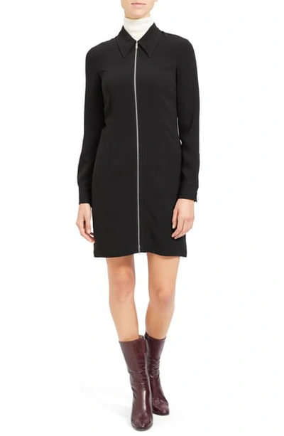 Shop Theory Zip Front Long Sleeve Shirtdress In Black