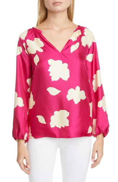 Shop Theory Floral Print Silk Top In Magenta