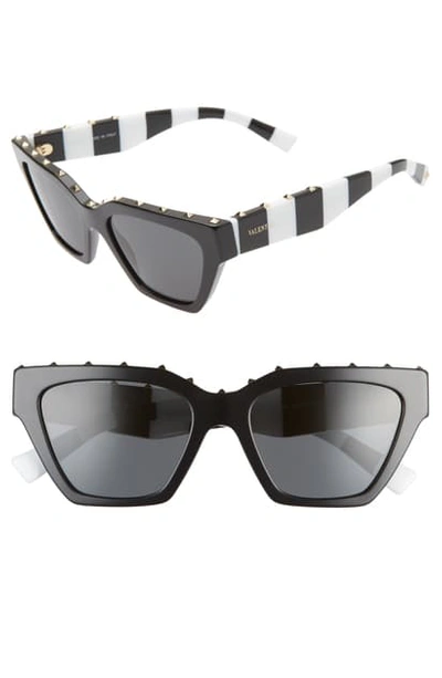 Shop Valentino 53mm Rockstud Cat Eye Sunglasses In Black Grey/ Smoke Solid