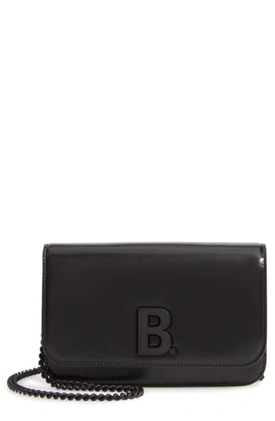 Shop Balenciaga B Calfskin Leather Wallet On A Chain In Black