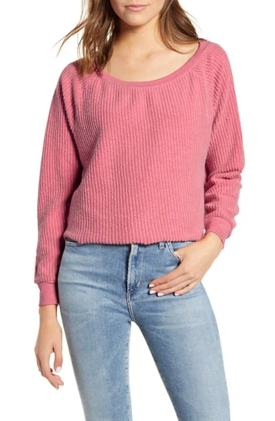 Shop Wildfox Tilda Ribbed Cotton Blend Crop Sweatshirt In French Rose