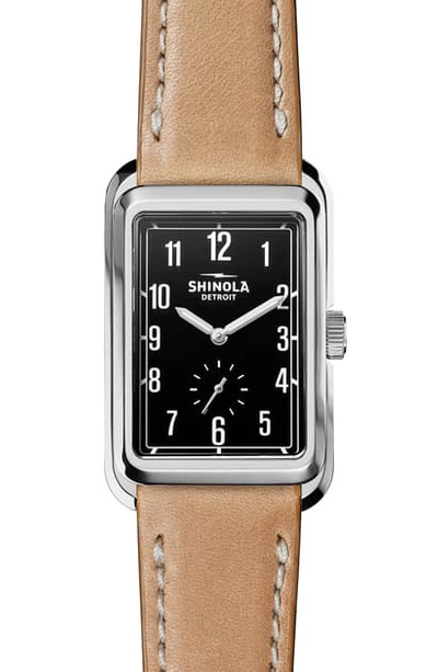 Shop Shinola Omaha Rectangular Leather Strap Watch, 26mm X 37mm In Natural/ Black/ Silver