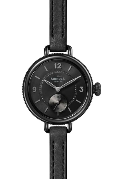 Shop Shinola The Birdy Leather Strap Watch, 34mm In Black