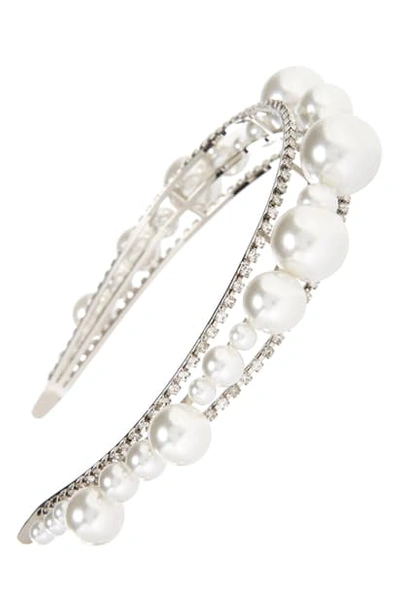 Shop Givenchy Givency Ariana Imitation Pearl & Crystal Headband In Silver