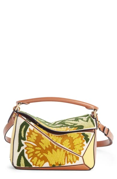 Shop Loewe Floral Puzzle Leather Bag In Yellow