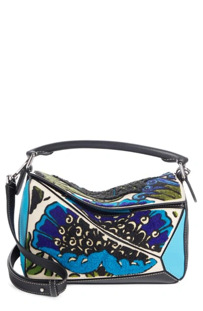 Shop Loewe Floral Mini Puzzle Leather Bag In Peacock Blue