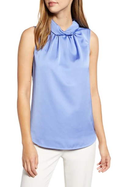 Shop Anne Klein Satin Crepe Twist Collar Shell In Peacock Blue