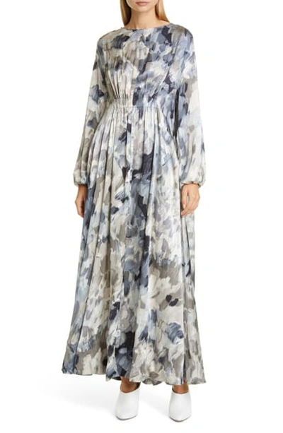 Shop Co Drape Silk Long Sleeve Maxi Dress In Grey