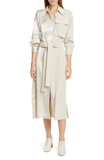 Shop Co Split Front Long Sleeve Shirtdress In Champagne