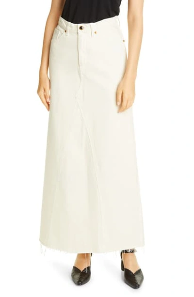 Shop Khaite Magdalena Reconstructed Denim Maxi Skirt In Ivory Rigid