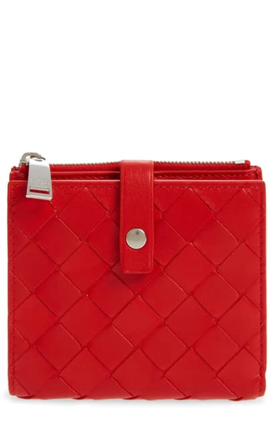 Shop Bottega Veneta Intreciato Leather French Wallet In Bright Red