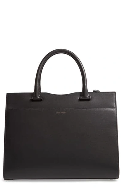 Shop Saint Laurent Medium Uptown Cabas Leather Satchel In Noir