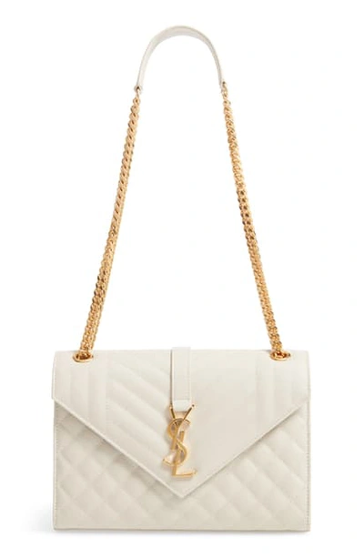 Shop Saint Laurent Medium Mono Calfskin Leather Shoulder Bag In Blanc Vintage