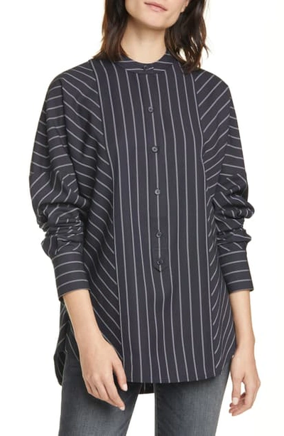 Shop Equipment Saacha Mix Stripe Band Collar Blouse In Deep Well Air