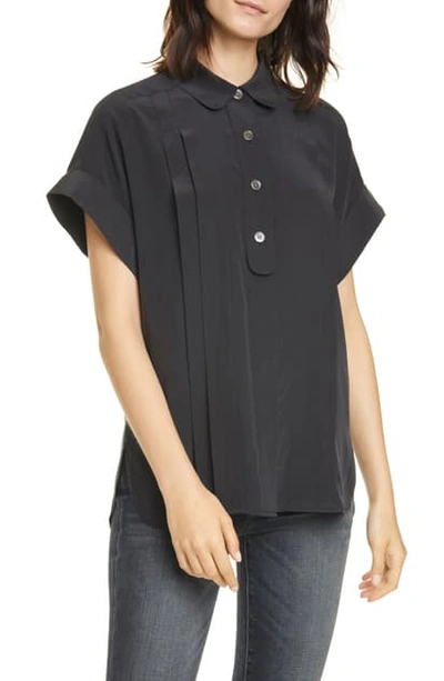 Shop Equipment Dariell Pintuck Short Sleeve Silk Blouse In Black