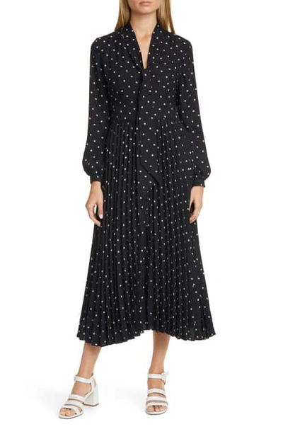 Shop Equipment Amirin Print Tie Neck Long Sleeve Dress In True Black / Natural White