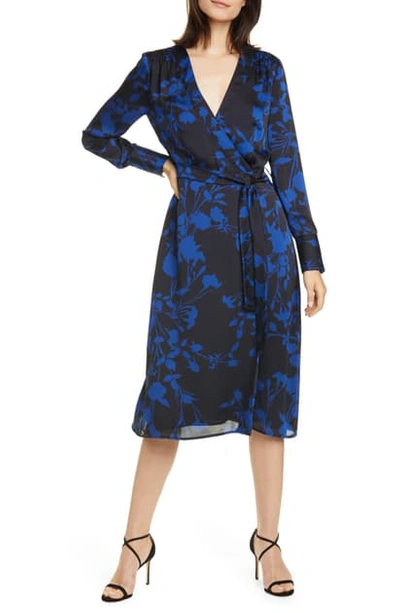 Shop Equipment Cherylene Floral Long Sleeve Wrap Dress In Deep Well Blue