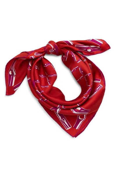 Shop Longchamp Roseau Silk Scarf In Fuchsia/ Red