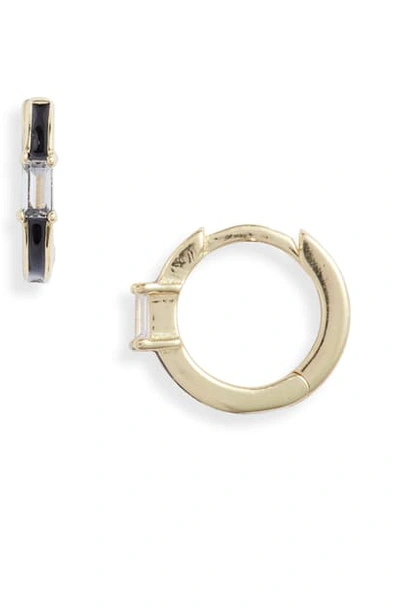 Shop Argento Vivo Enamel Baguette Huggie Hoop Earrings In Black/ Gold