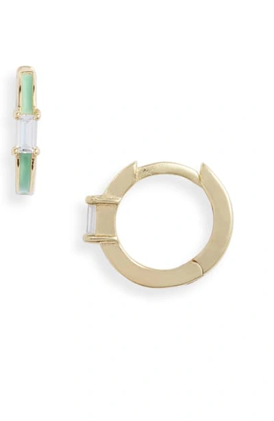 Shop Argento Vivo Enamel Baguette Huggie Hoop Earrings In Mint/ Gold