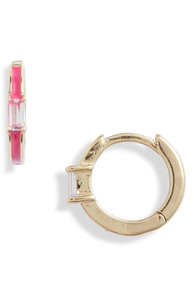 Shop Argento Vivo Enamel Baguette Huggie Hoop Earrings In Pink/ Gold