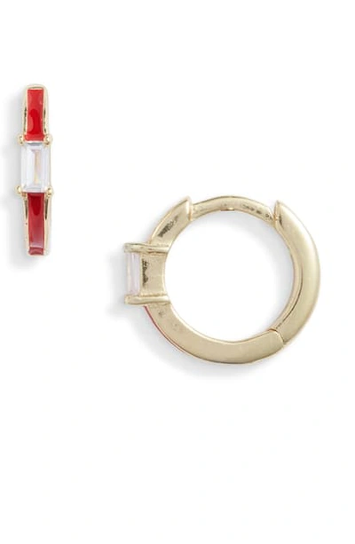 Shop Argento Vivo Enamel Baguette Huggie Hoop Earrings In Red/ Gold