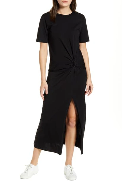 Shop Stateside Twist Detail Side Slit Supima Cotton T-shirt Dress In Black