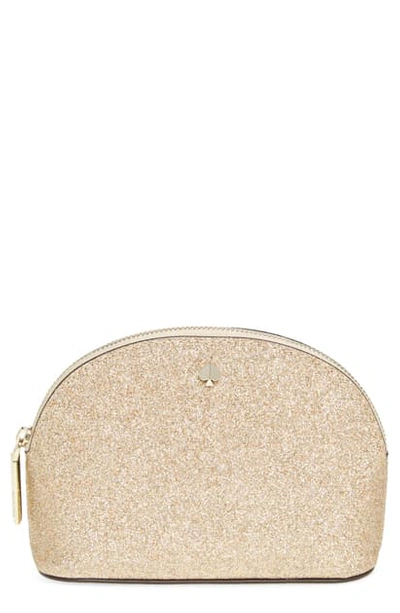 Shop Kate Spade Burgess Court Glitter Small Cosmetics Case In Pale Gold