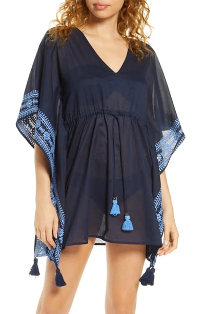 Shop Tory Burch Ravena Shibori Stripe Cover-up Caftan In Tory Navy