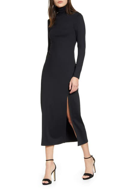 long sleeve black slit dress