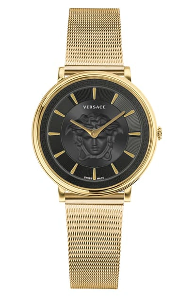 Shop Versace V-circle Mesh Strap Watch, 38mm In Gold/ Black