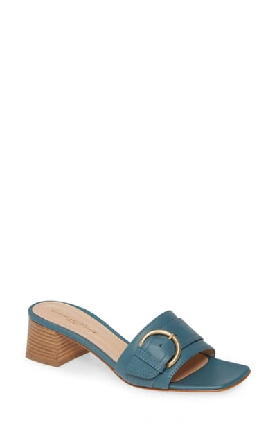 Shop Gianvito Rossi Buckle Slide Sandal In Blue Suede