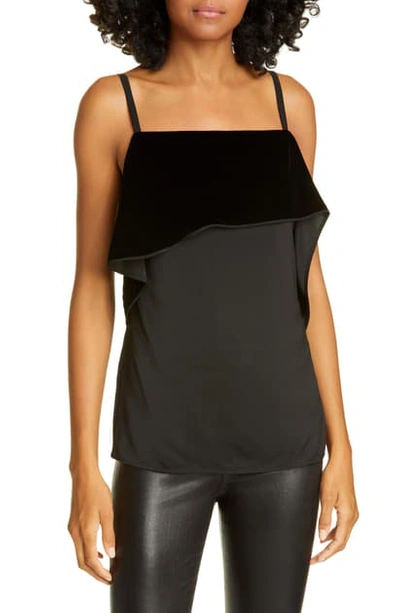 Shop Helmut Lang Asymmetrical Velvet Drape Cami In Black