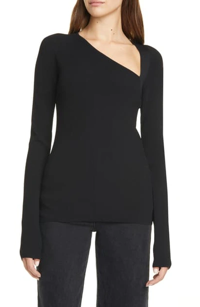 Shop Helmut Lang Rib Asymmetrical Sweater In Black