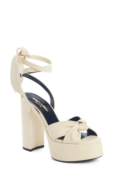 Shop Saint Laurent Bianca Tie Platform Sandal In Light Cream