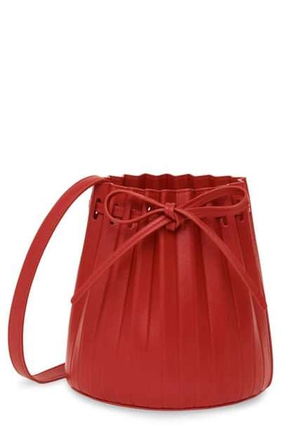 Shop Mansur Gavriel Mini Pleat Leather Bucket Bag In Flamma