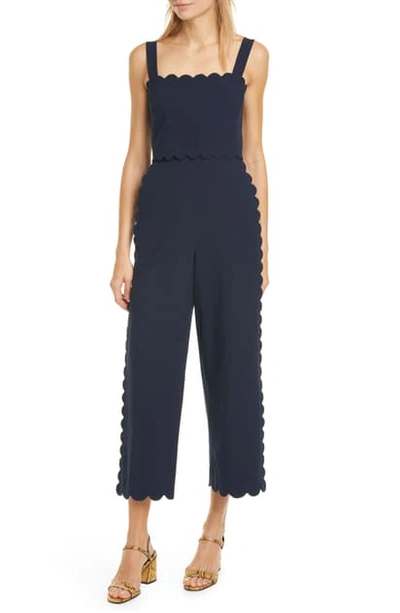 Shop Rebecca Taylor Sleeveless Scalloped Jumpsuit In Navy
