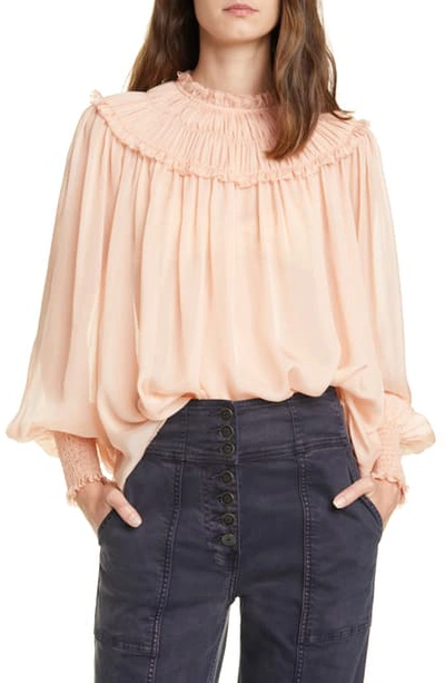 Shop Ulla Johnson Arabella Shirred Silk Blouse In Blush