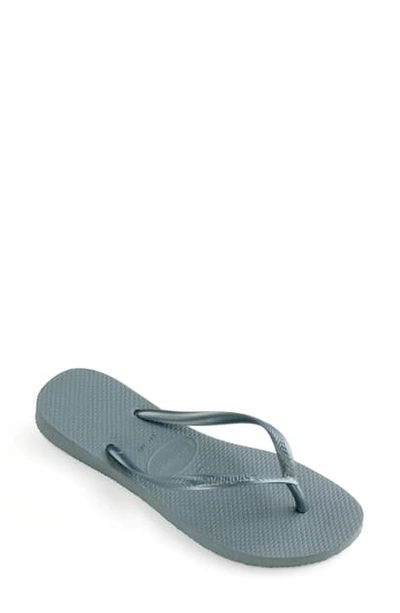 Shop Havaianas Slim Flip Flop In Silver Blue Multi