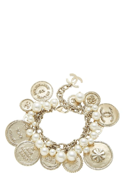 Pre-owned Chanel Gold & Pearl 100th Anniversary Charms Bracelet