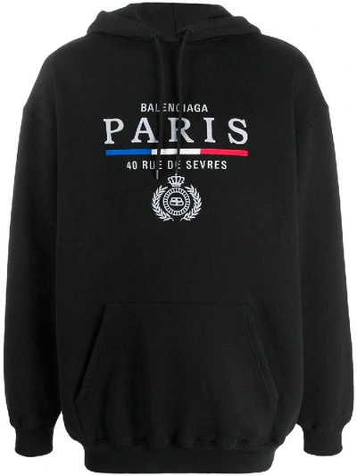 Shop Balenciaga Paris Embroidered Logo Hoodie Black